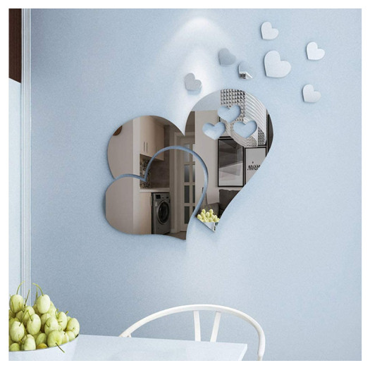 CCINEE 23pcs Heart Shape Mirror Wall Sticker 3D Art Wall Decal Removable Mirror Wall Sticker for St. Valentine's Day Home Decoration